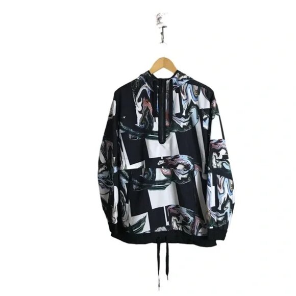 Nike Women's Black/Multi Marble-Print Half-Zip Hooded Jacket I Large - Picture 3 of 8